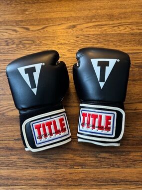 TITLE Boxing Men's Black Gloves with White Accents